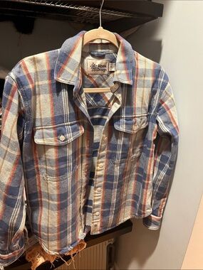 Alpine Design Blue, Cream & Orange Plaid Button-Front shacket